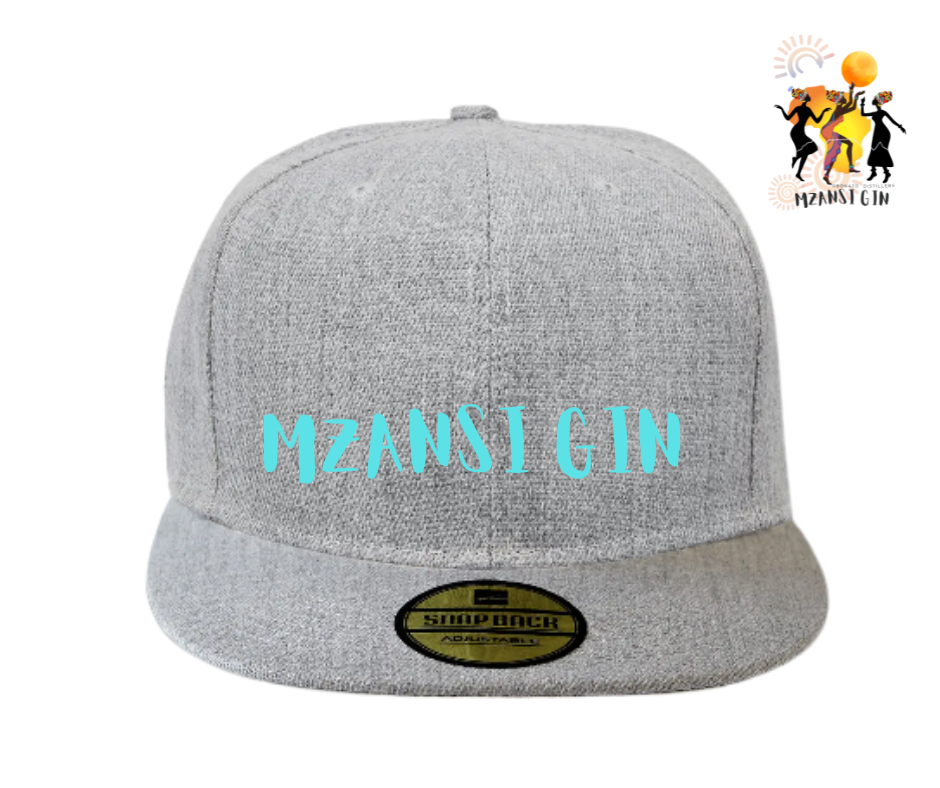 Mzansi Gin Apparel Ginfluencer Caps Front Caps Light Grey with Teel Logo